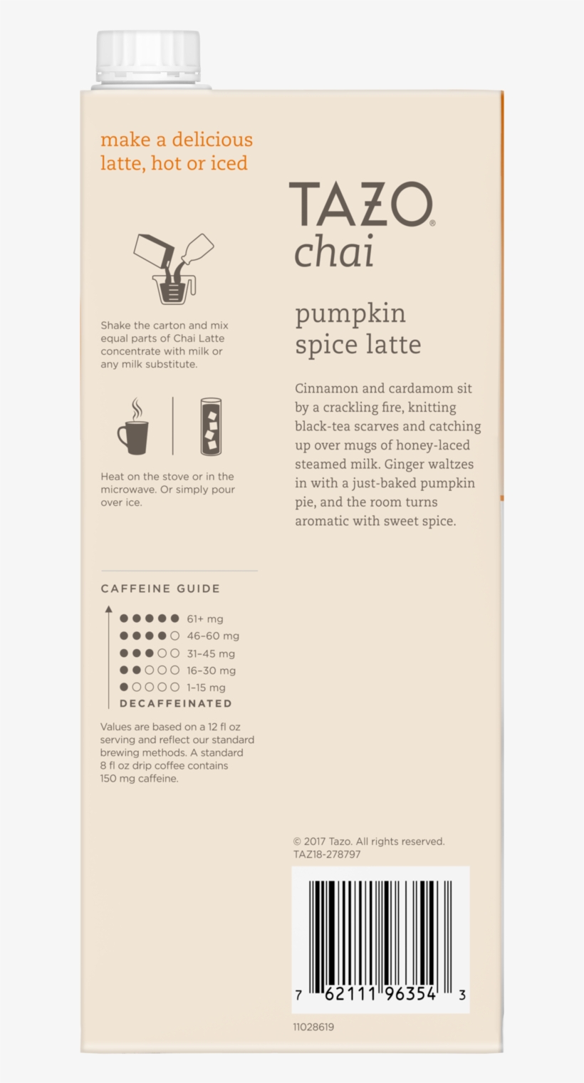 Tazo Chai Pumpkin Spice Latte 32oz - Tazo Chai Vanilla Caramel Latte, 32 Oz, transparent png download