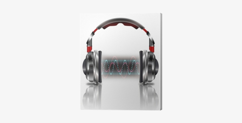 Realistic Headphones With Music Waves Canvas Print - Headphones Waves Music, transparent png download