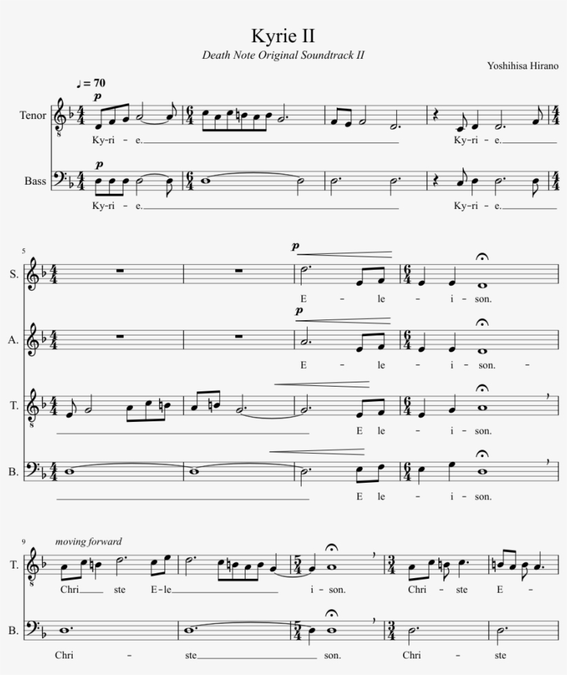 Kyrie Ii Sheet Music Composed By Yoshihisa Hirano 1 - Sheet Music, transparent png download