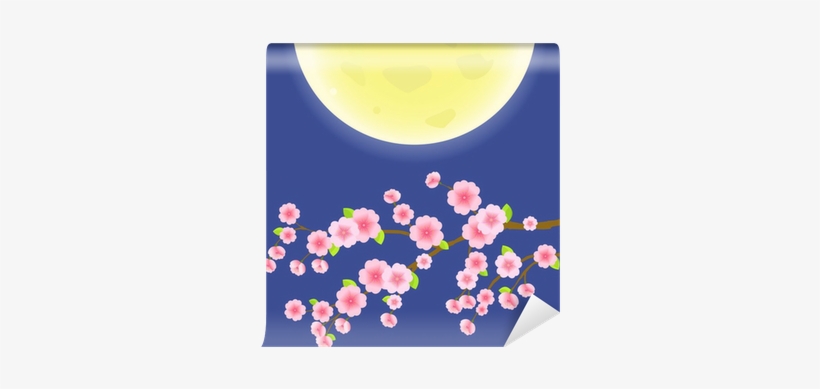 Sakura Cherry Tree On Sky With Yellow Moon Wall Mural - Illustration, transparent png download