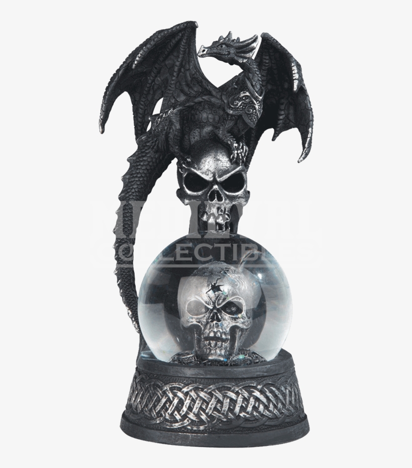 Black Dragon On Skull Snow Globe - Stealstreet Dragon On Goth Skull Snow Globe Decorative, transparent png download