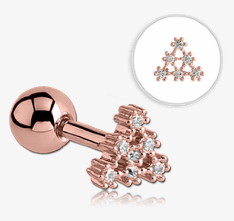Rose Gold Plate White Crystals Triangle Snowflake - 316l Surgical Steel Ear Cartilage Helix Tragus Earring, transparent png download
