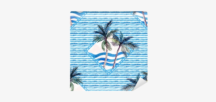 Watercolor Palm Tree Print In Geometric Shape On Striped - Shape, transparent png download