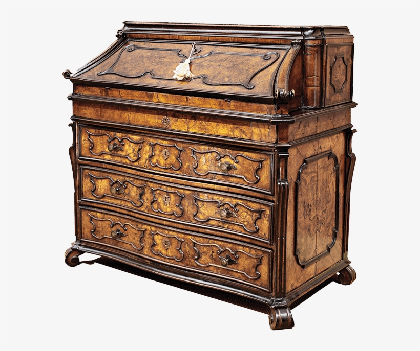 Fine Italian Baroque Period Fall Front Desk In Burl - Fall Front Desk, transparent png download