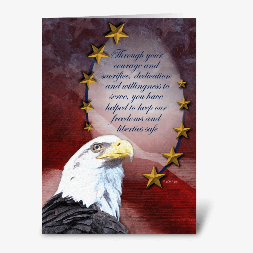 Bald Eagle And Golden Stars Veteran's Da Greeting Card - Freedom Eagle And Flag, transparent png download
