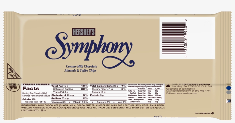 Hershey's Symphony, Milk Chocolate With Almonds And - Hershey' S Symphony Creamy Milk Chocolate Almonds, transparent png download