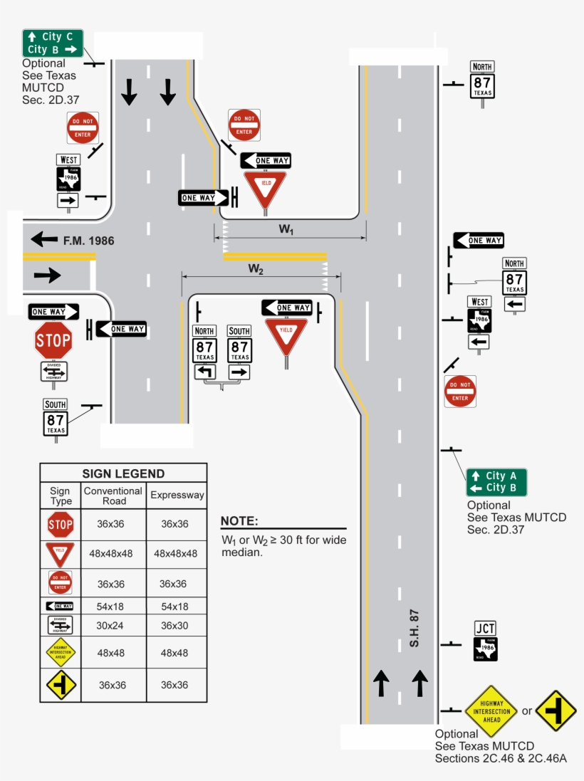 Free Signing For Wide Median Divided Highway With Left - Road, transparent png download