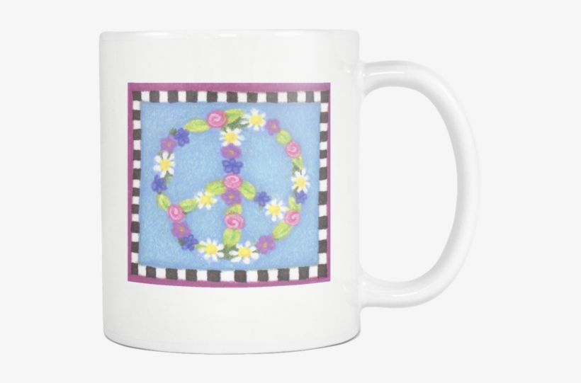 Floral Peace Sign 11oz White Ceramic Coffee Mug - Coffee Cup, transparent png download