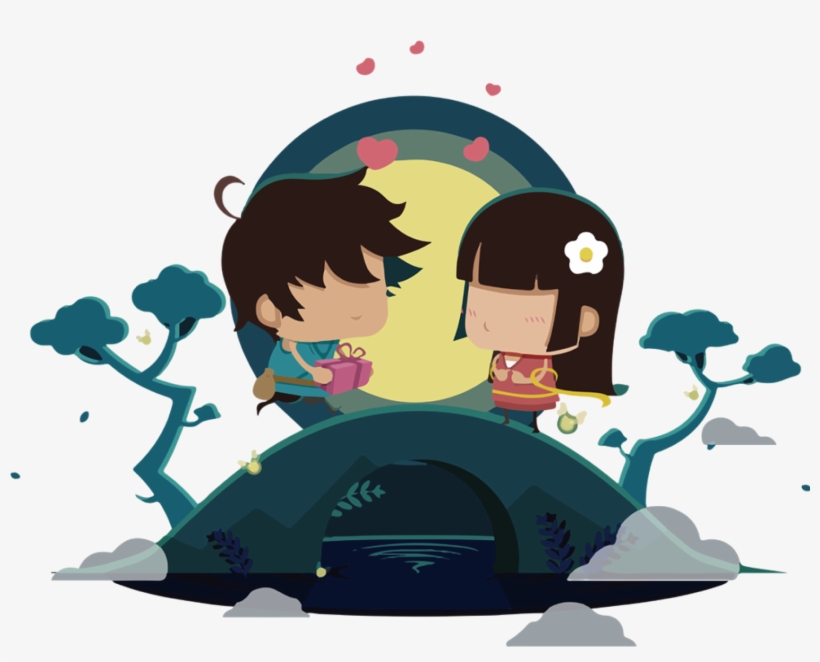Hand Drawn Cartoon Couple Decoration Png - Qixi Festival, transparent png download