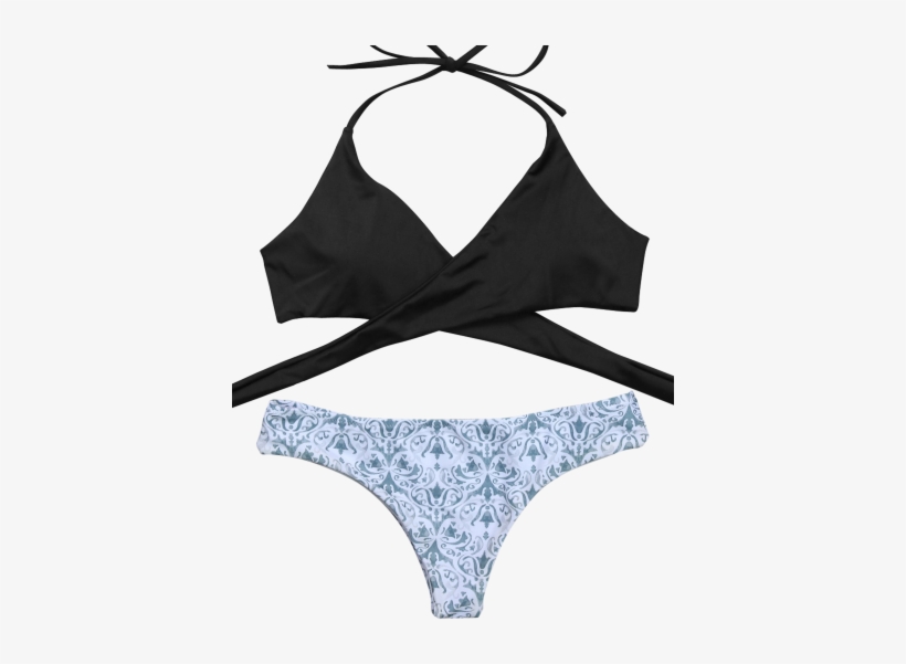 Wrap Bikini Top And Baroque Bottoms - Bikini Top Black And White, transparent png download