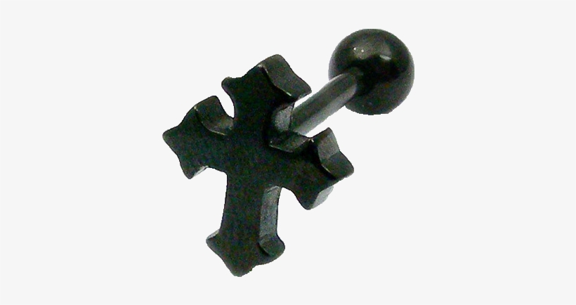 Black Steel Cross Barbell - Body Jewelry, transparent png download