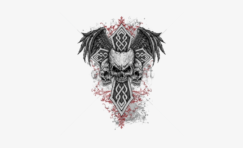 Skulls, Cross, Wings - Skeleton Angry Skull Medieval Death Dealer Cross Wings, transparent png download