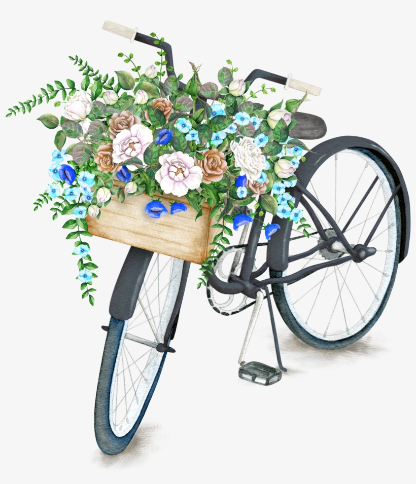 Pin By - Bicycle With Flower Basket Drawing, transparent png download