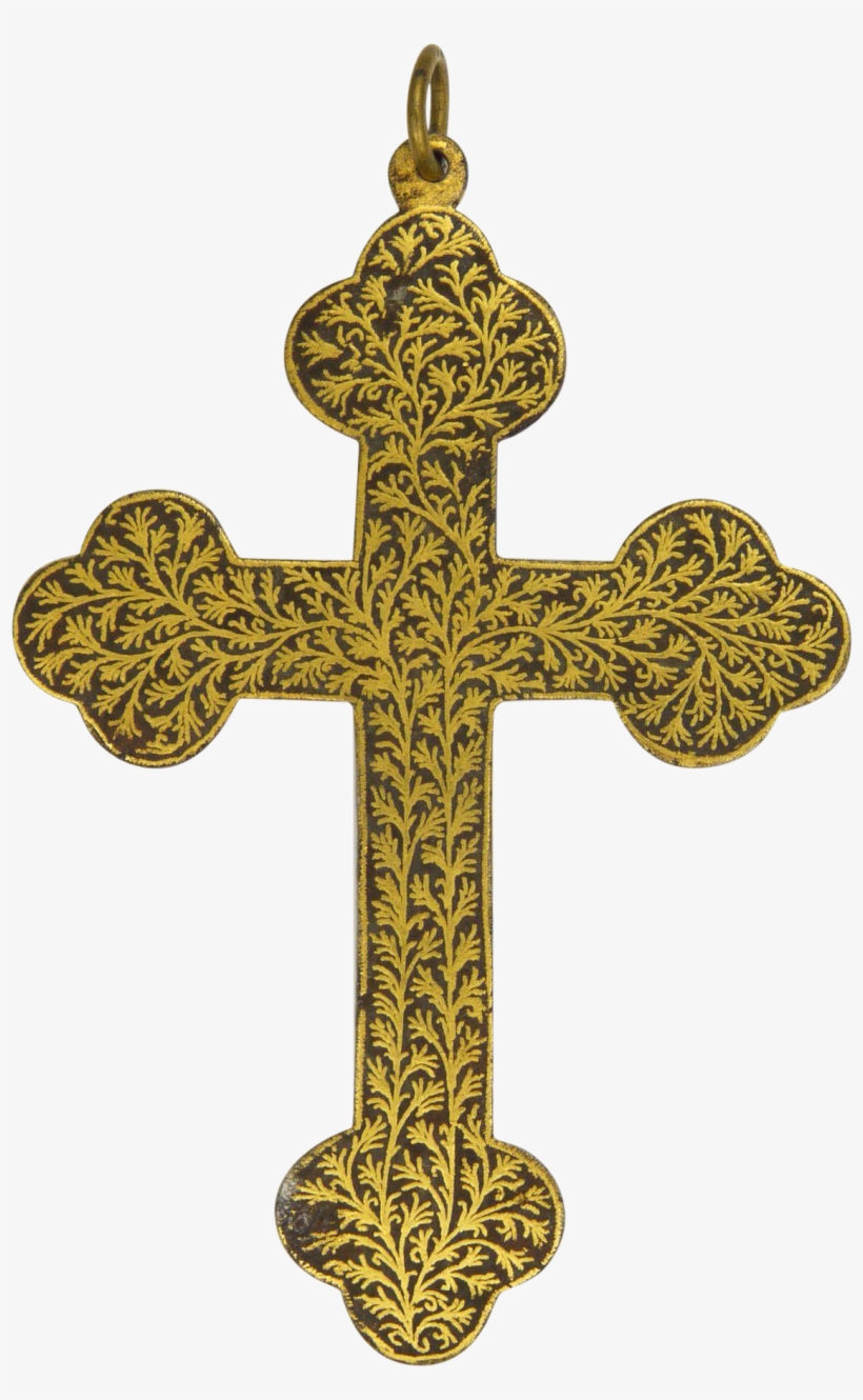 Victorian Gold Leaf Inlaid Gothic Style Cross - Blue Baptism Cross Png, transparent png download