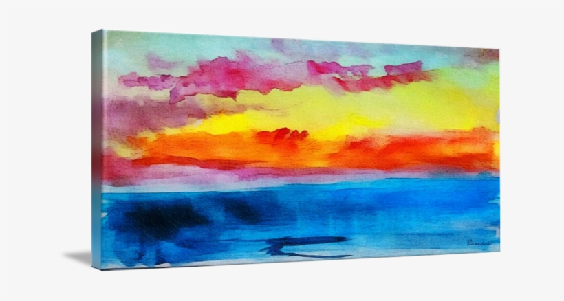 "c Abstract Expressive Sunrise Watercolor Painting" - Canvas, transparent png download