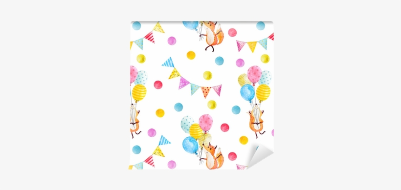 Fox With Balloons Watercolor Background Wallpaper • - Watercolor Painting, transparent png download