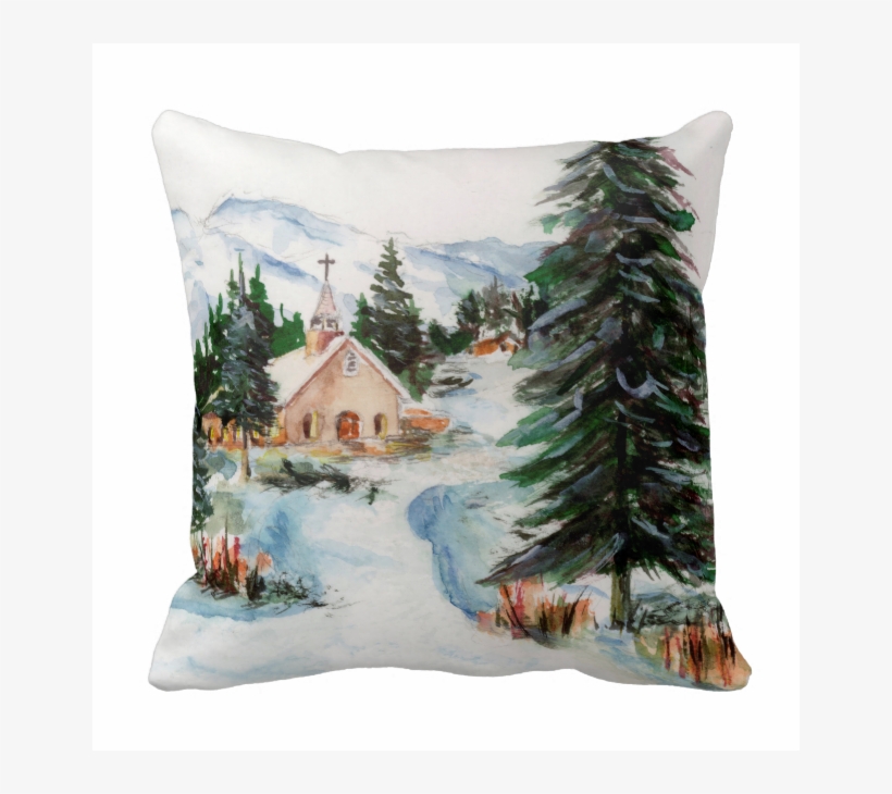 Country Church In Winter Watercolor Mountain Scene - Country Church In Winter, transparent png download
