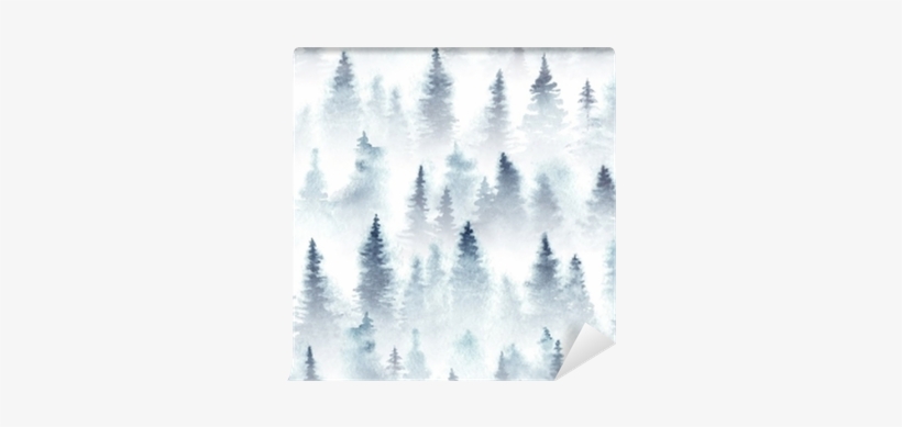 Seamless Pattern Of Watercolor Spruce Forest In The - Watercolor Painting, transparent png download