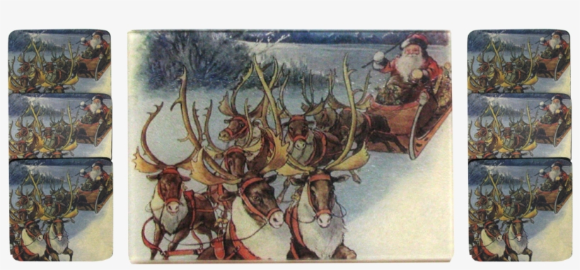 Santa & Reindeer Cheese Tray/cutting Board & Coaster - Vintage Christmas Santa Claus Tile Coaster, transparent png download
