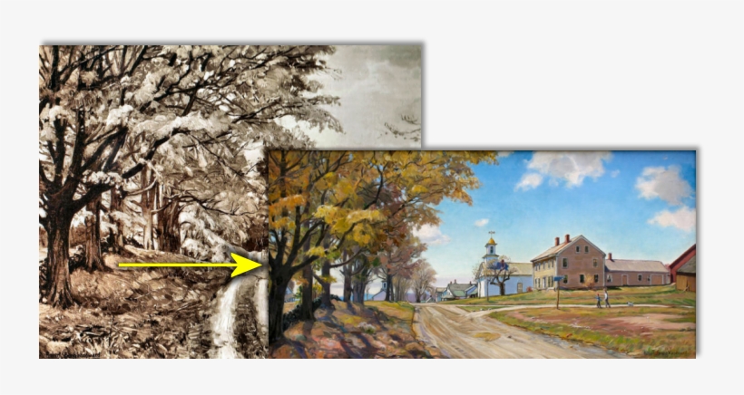 A Side By Side Comparison Of The Trees Of Falling Gold - Painting, transparent png download