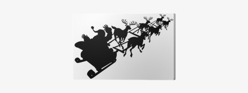 Santa In His Christmas Sled Or Sleigh Silhouette Canvas - Free Reindeer And Sleigh Silhouette Clipart, transparent png download