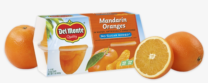 No Sugar Added, Fruit Cup® Snacks - Del Monte Mandarin Oranges In Water - 4 Pack, 4 Oz, transparent png download