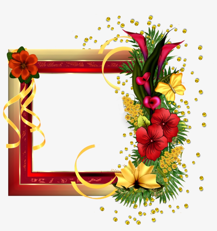 Red Gold Frame With Field Flowers - Birthday Wishes Photo Frame, transparent png download
