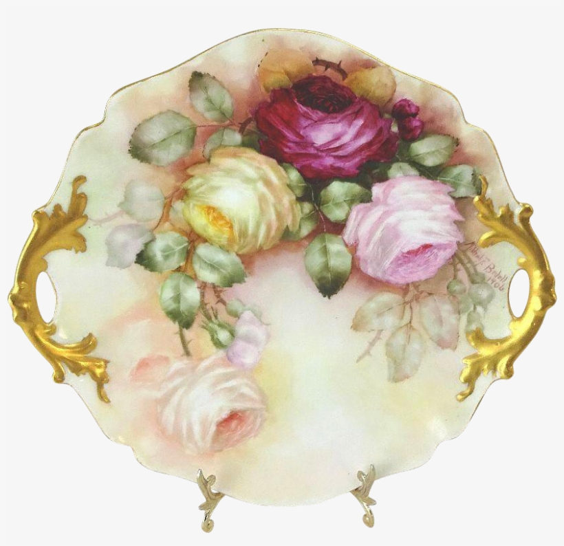 Antique French Limoges Double Handle Hand Painted Plate - Porcelain, transparent png download