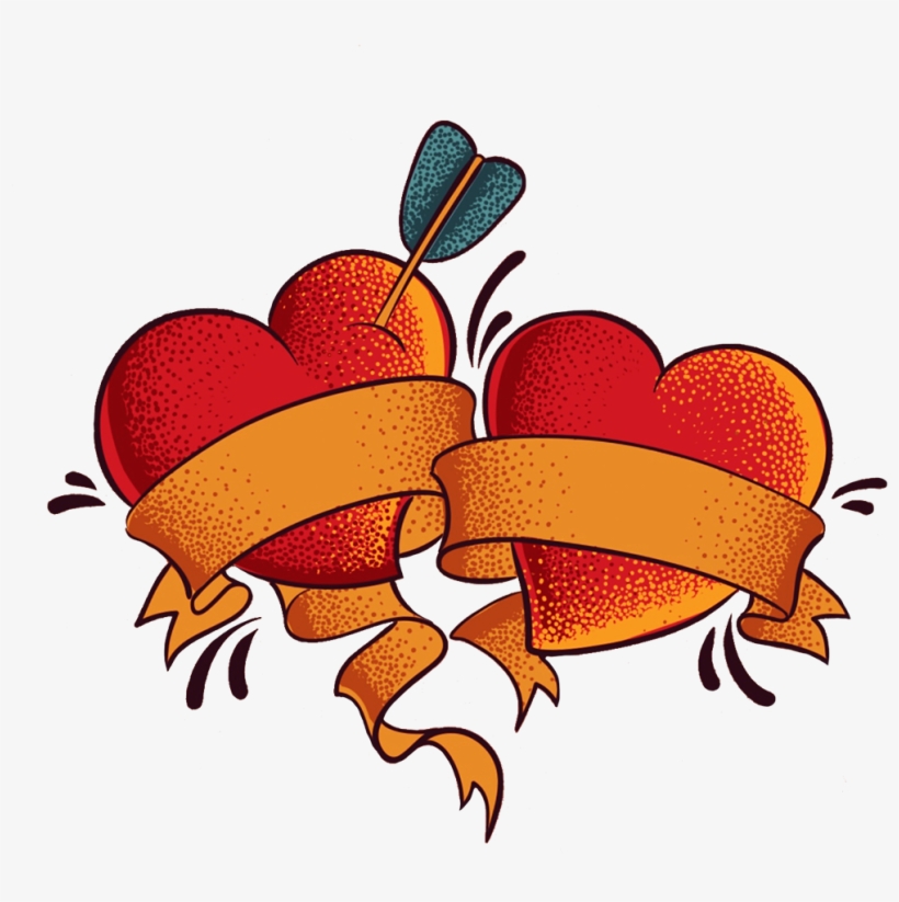 2 Hearts Arrow And Ribbons - Ribbon, transparent png download