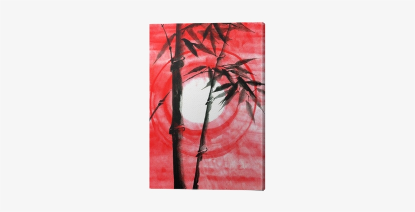 Watercolor Ink Japanise Bamboo On Sunset Canvas Print - Watercolor Painting, transparent png download