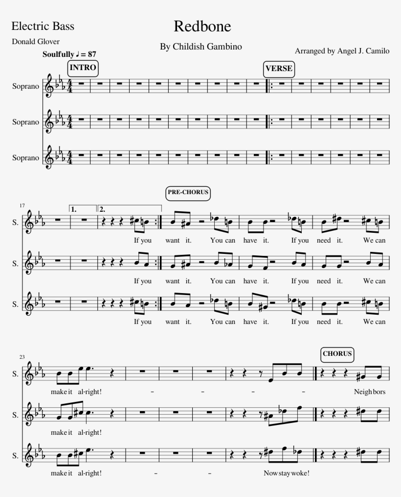 Redbone Sheet Music Composed By Arranged By Angel J - Document, transparent png download