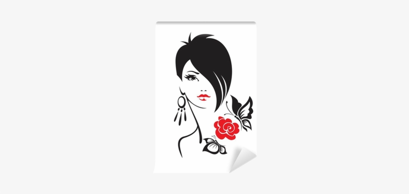 Black And White Illustration Of Elegant Woman Wall - Cheap Wall Stickers Fashion Beauty And Butterfly Pattern, transparent png download