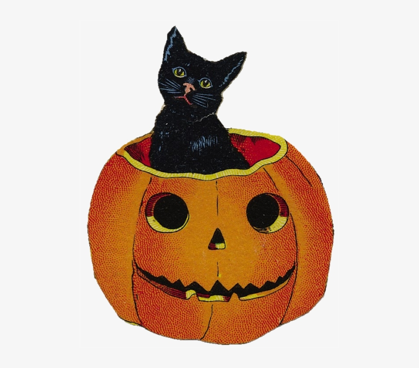 Download Vintage Halloween Necklace Black Cat And Pumpkin - Vintage Halloween Pumpkin Cat, transparent png download
