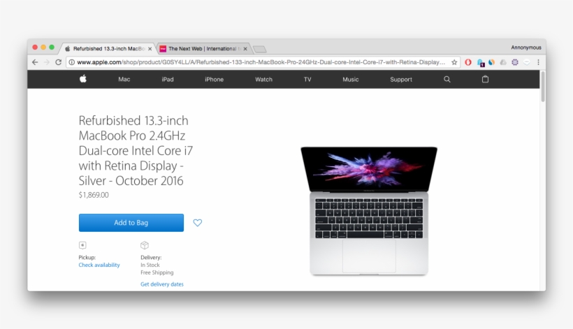 Apple Macbook Pro 13.3" Core I5-6360u, 8gb Ram, 256gb, transparent png download