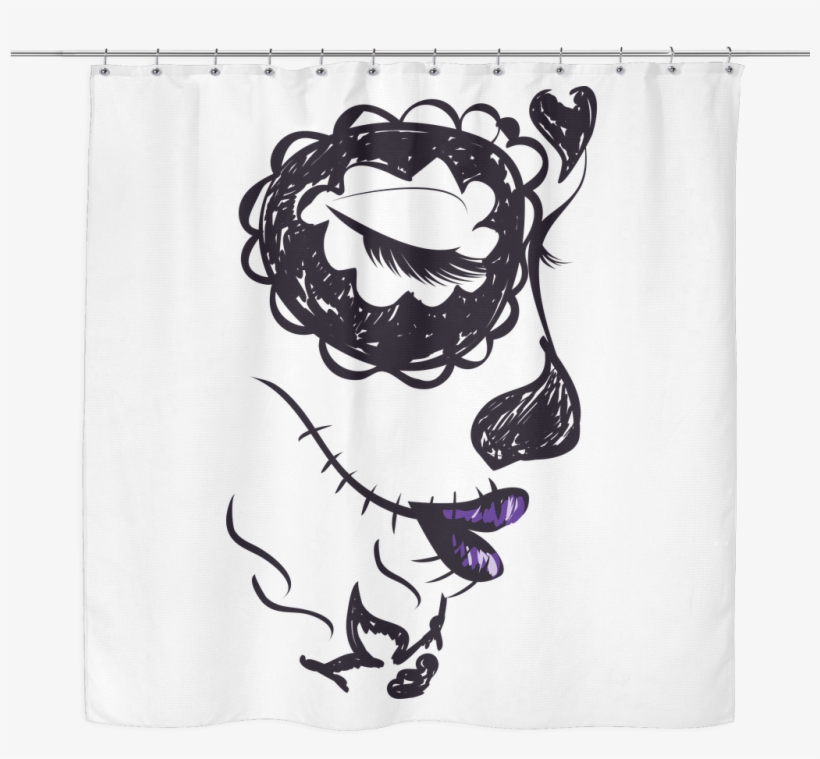 Sugar Skull Purple Lipped Lady Shower Curtain - Day Of The Dead Face Skull Drawing, transparent png download