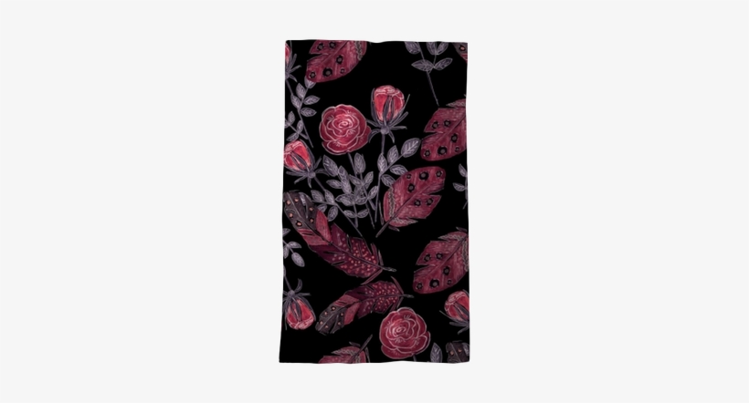 Watercolor Red Roses And Feathers On Black Blackout - Red Feathers Of Birds . Backpack By Fuzzyfox85, transparent png download