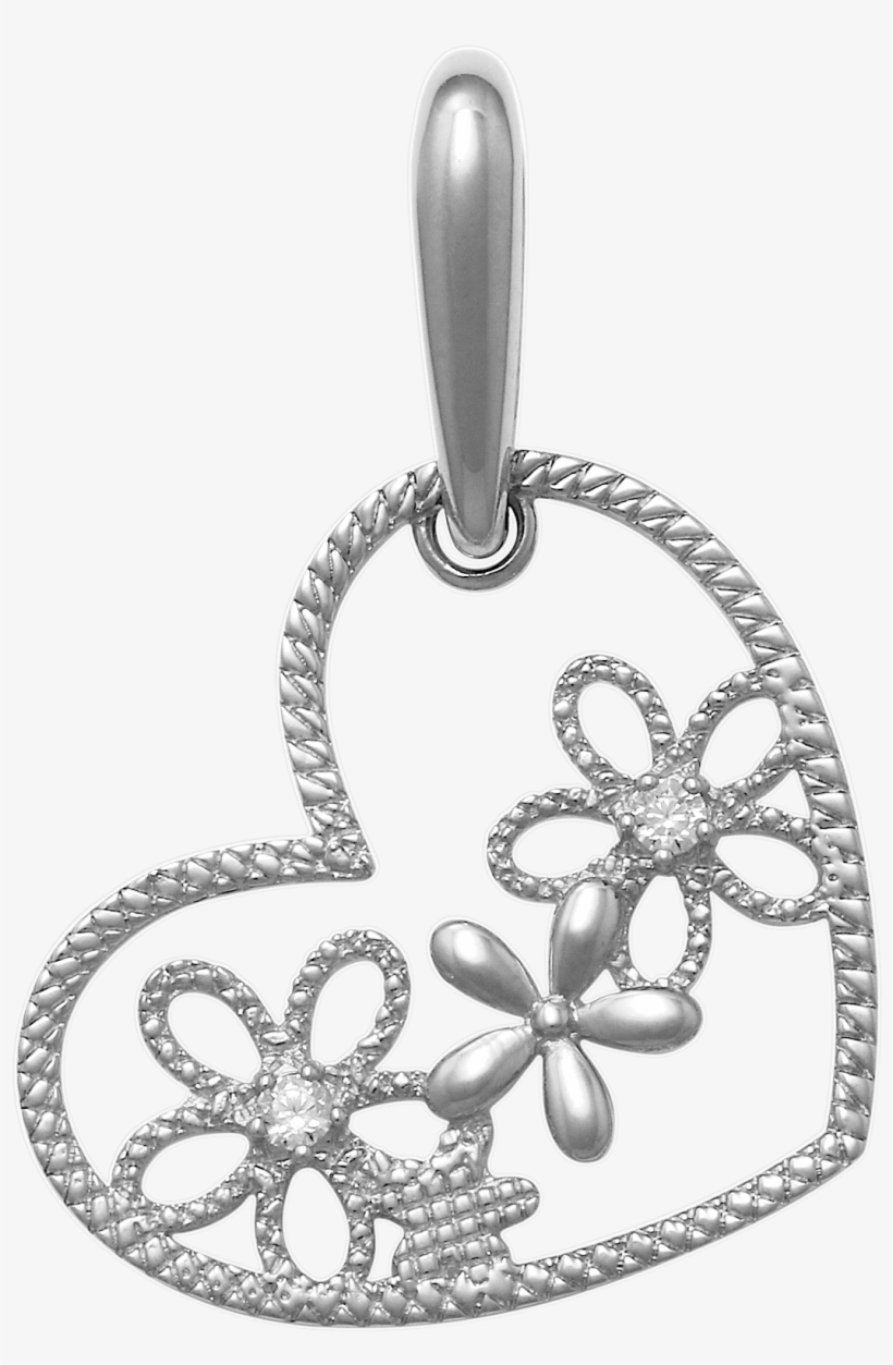 14k Solid Gold Flower Heart Pendant With Cz - Gold, transparent png download