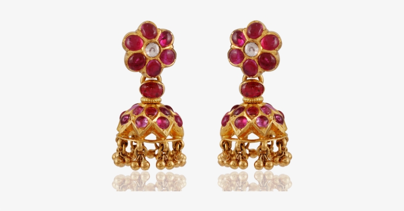 Ravishing Ruby Gold Jhimiki - Earrings, transparent png download