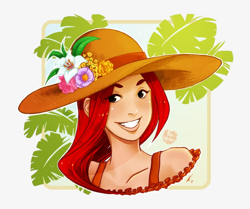 #redhead Enjoying A Tropical Summer Strawhat - Illustration, transparent png download