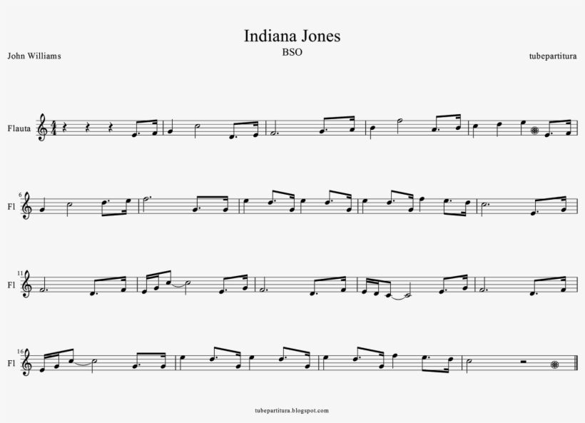 Indiana Jones Flute Music Score - Musica Indiana Jones Partitura, transparent png download