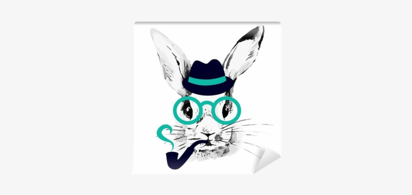 Hand Drawn Watercolor Sketch Portrait Wall Mural • - Hipster Rabbit, transparent png download