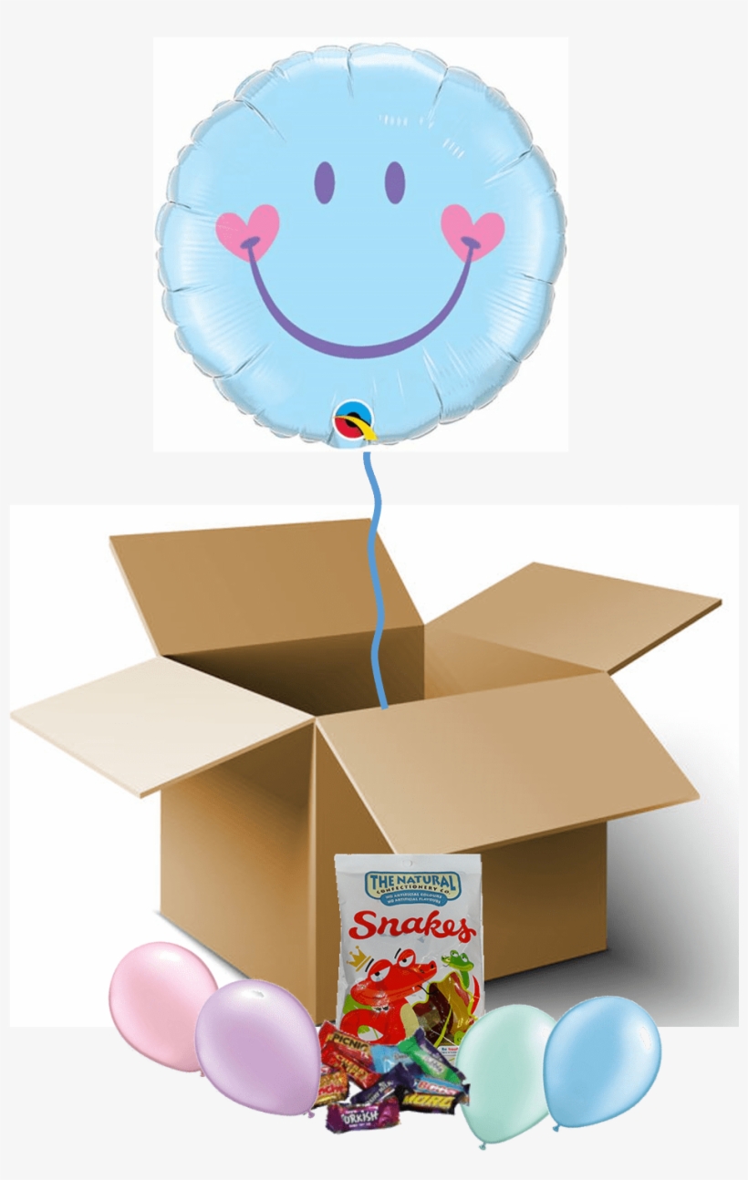 Sweet Blue Smiley Face Balloon In A Box - Qualatex 18 Inch Round Foil Balloon - Sweet Smile Face, transparent png download