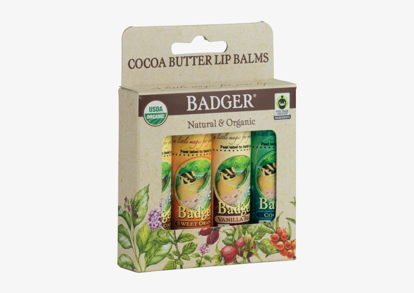 Fair Trade Cocoa Butter Lip Balm 4-pack - Badger - Stress Soother Balm Stick - 0.6 Oz., transparent png download
