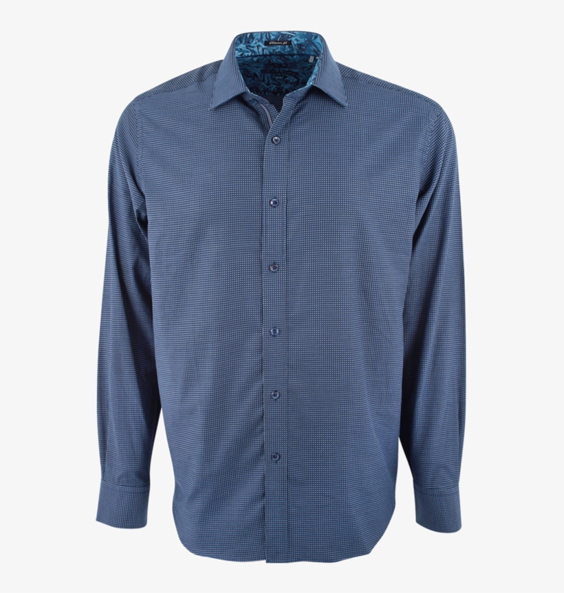 Bugatchi Navy Dobby Pick Stitch Shirt - Long-sleeved T-shirt, transparent png download