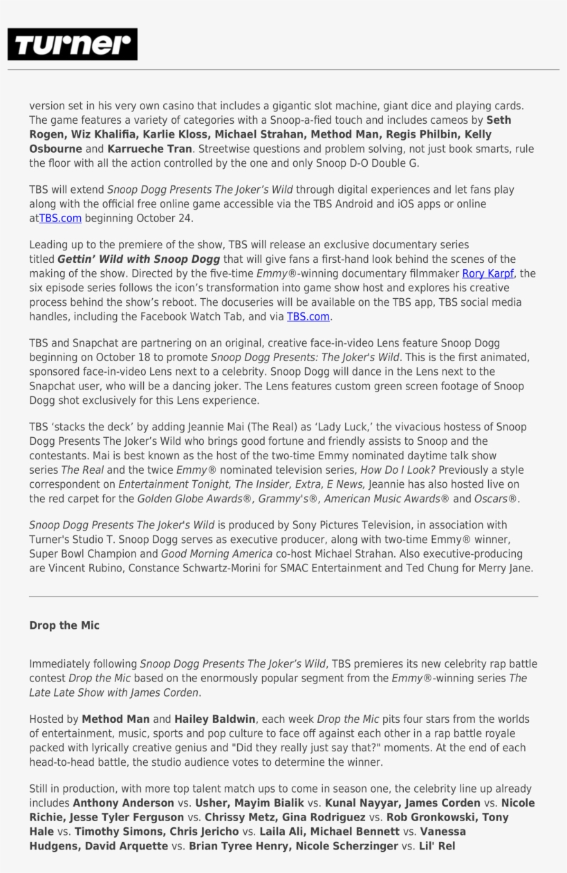 Tbs Launches Into Unscripted On October 24 With Snoop - Download, transparent png download