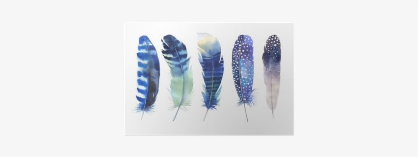 Hand Drawn Watercolor Feather Set - Watercolor Png Feathers Blue, transparent png download