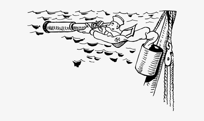 Free Vector Sailor In Crow S Nest Using Spyglass Clip - 망원경 선원, transparent png download