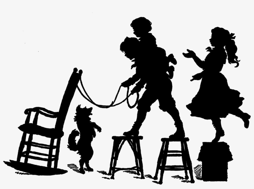 Vintage Silhouette Victorian Children Playing - Vintage Silhouettes Clipart, transparent png download