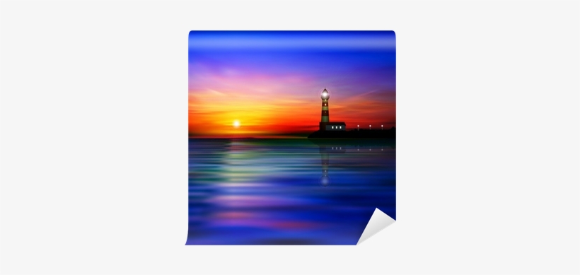 Abstract Background With Silhouette Of Lighthouse Wall - Sunset, transparent png download