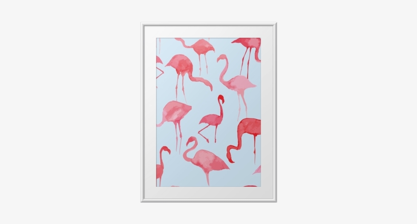 Watercolor Flamingo Pattern Framed Poster - Watercolor Painting, transparent png download